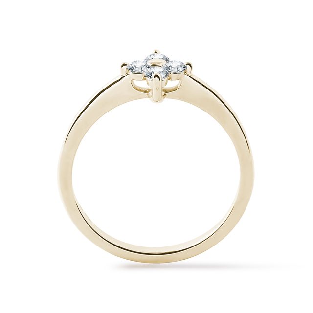 PIERŚCIONEK OZDOBIONY CZTEROLISTNĄ KONICZYNKĄ Z ŻÓŁTEGO 14-KARATOWEGO ZŁOTA I DIAMENTAMI - ZARĘCZYNOWE Z DIAMENTAMI - 