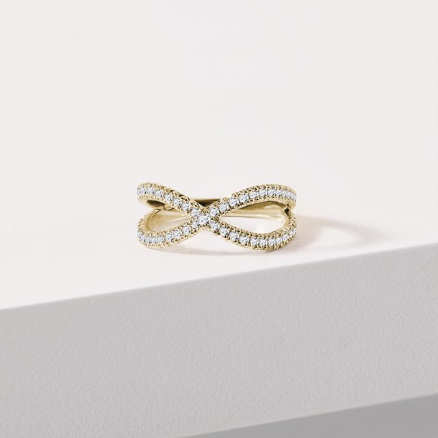 BAGUE DOUBLE ANNEAU EN OR JAUNE SERTIE DE DIAMANTS - BAGUES EN DIAMANT - 