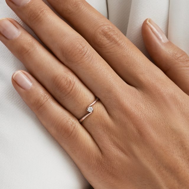 ASYMMETRICAL DIAMOND RING IN ROSE GOLD - DIAMOND ENGAGEMENT RINGS - 