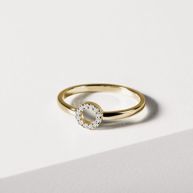 BAGUE D'OR JAUNE MINIMALISTE AVEC DIAMANTS - BAGUES EN DIAMANT - 