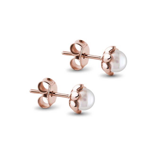 PEARL FLOWER STUD EARRINGS IN ROSE GOLD - PEARL EARRINGS - 
