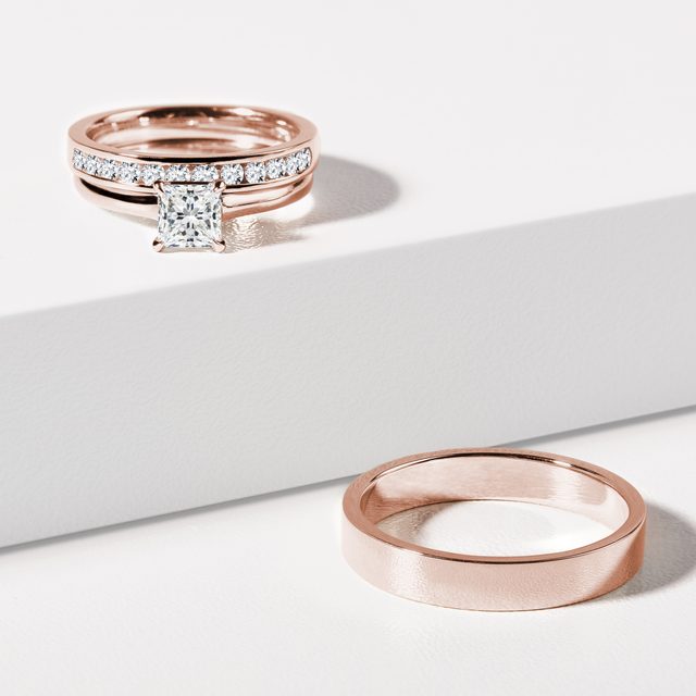 MINIMALIST WEDDING RING SET IN ROSE GOLD - ROSE GOLD WEDDING SETS - 