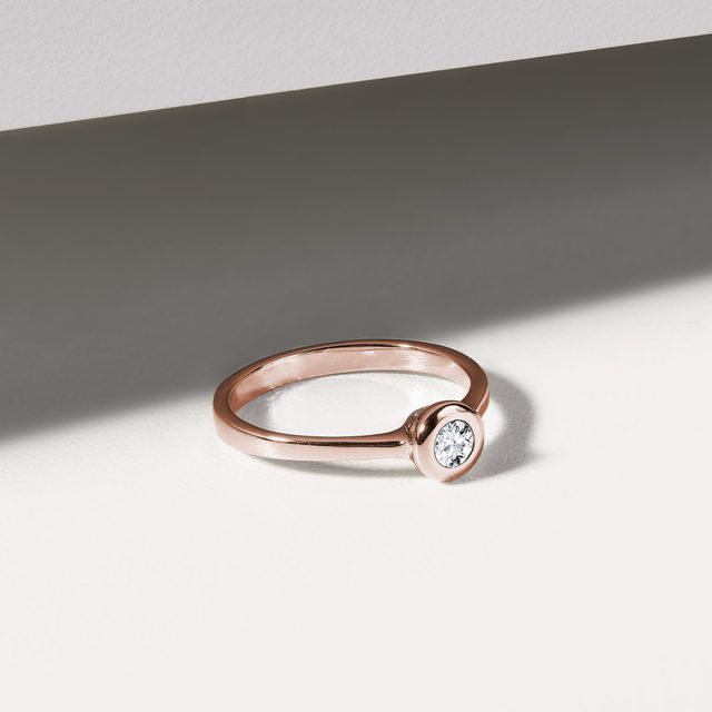 BAGUE DE FIANÇAILLES EN OR ROSE ET DIAMANT TAILLE BRILLANT - TAILLE BRILLANT - 