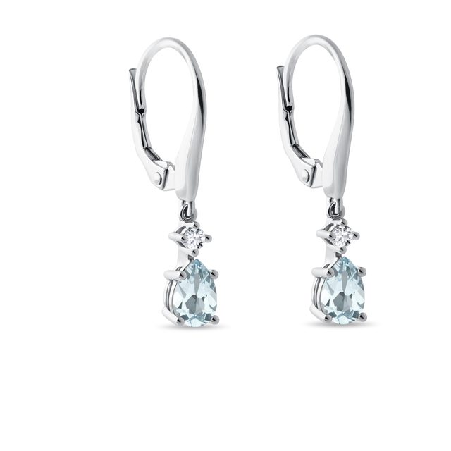 AQUAMARINE DROP EARRINGS IN WHITE GOLD - AQUAMARINE EARRINGS - 