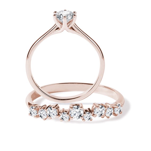 ORIGINAL ENGAGEMENT SET WITH DIAMONDS IN ROSE GOLD - ENGAGEMENT AND BRIDAL RING SETS - 