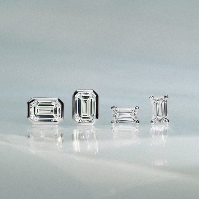 KOLCZYKI Z BIAŁEGO ZŁOTA Z PROSTOKĄTNYMI DIAMENTAMI - DIAMENTOWE KOLCZYKI SZTYFTY - 