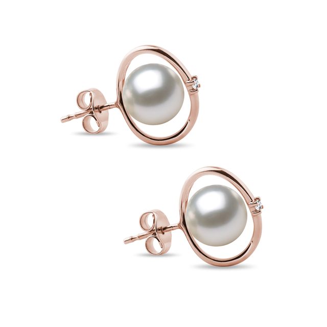 BOUCLES D'OREILLES ORIGINALES AVEC PERLE AKOYA EN OR ROSE - BOUCLES D'OREILLES EN PERLES - 