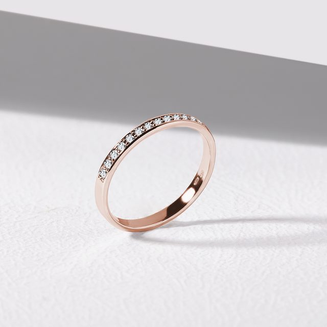 BAGUE D'OR ROSE AVEC QUINZE DIAMANTS - ALLIANCES DE MARIAGE FEMMES - 