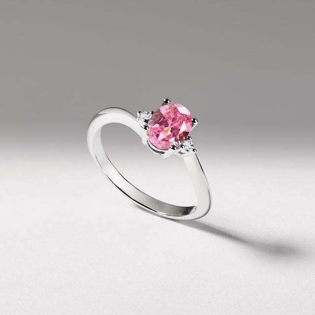 RING WITH PINK SAPPHIRE AND DIAMONDS IN WHITE GOLD - SAPPHIRE ENGAGEMENT RINGS - 
