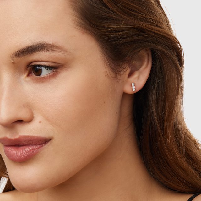 ROSE GOLD DIAMOND BAR EARRINGS - DIAMOND EARRINGS - 