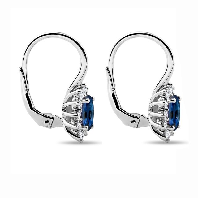 BOUCLES D'OREILLES EN OR BLANC AVEC DIAMANTS ET SAPHIRS - BOUCLES D'OREILLES EN SAPHIR - 