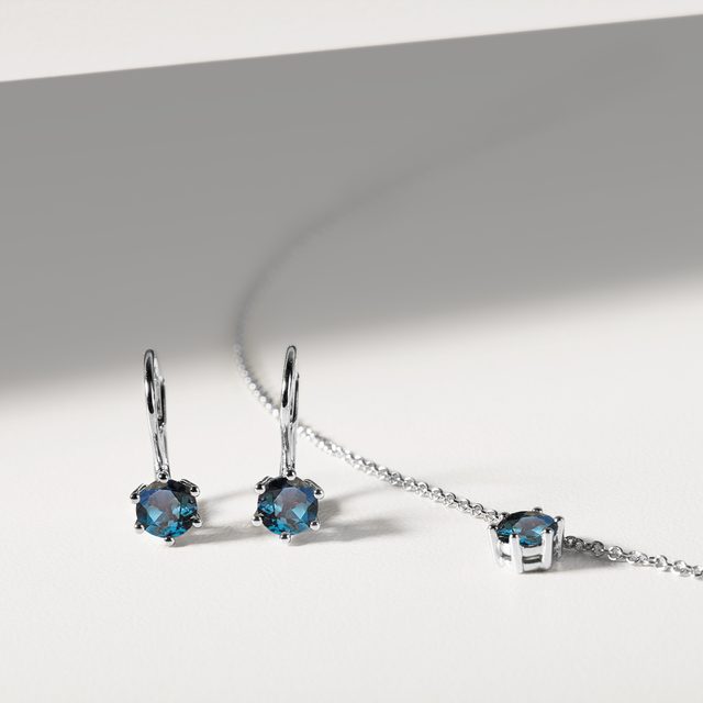 LONDON TOPAZ EARRING AND NECKLACE SET IN WHITE GOLD - GEMSTONE SETS - 