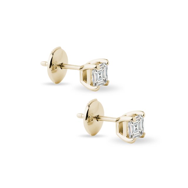 BOUCLES D'OREILLES EN OR JAUNE ET DIAMANTS ASSCHER - PUCES D'OREILLES EN DIAMANT - 