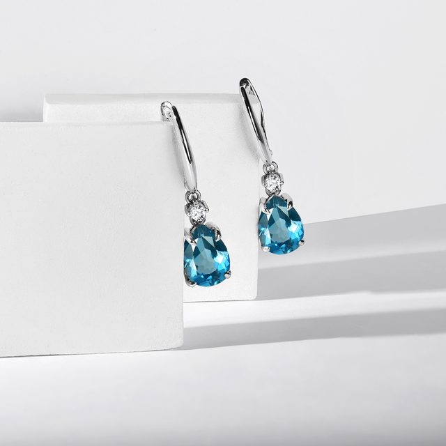 DIAMOND AND TOPAZ EARRINGS IN WHITE GOLD - TOPAZ EARRINGS - 