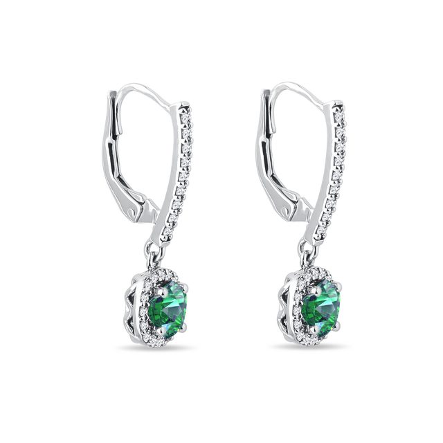 BOUCLES D'OREILLES EN OR BLANC AVEC ÉMERAUDES ET DIAMANTS - BOUCLES D'OREILLES EN ÉMERAUDE - 