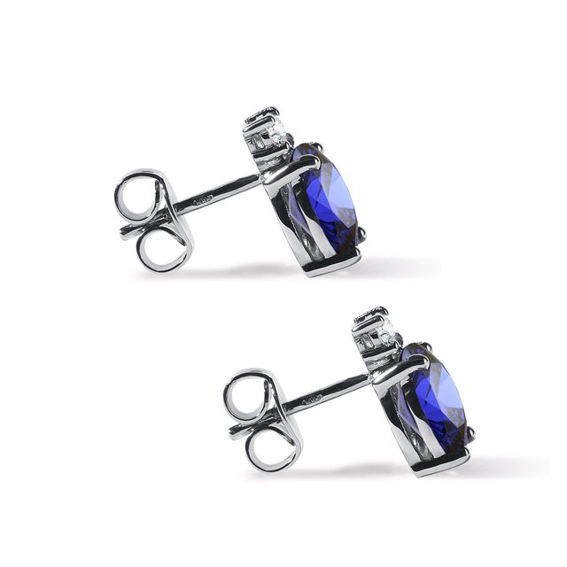 TROPFENOHRRINGE AUS WEISSGOLD MIT SAPHIREN UND DIAMANTEN - OHRRINGE MIT SAPHIR - 