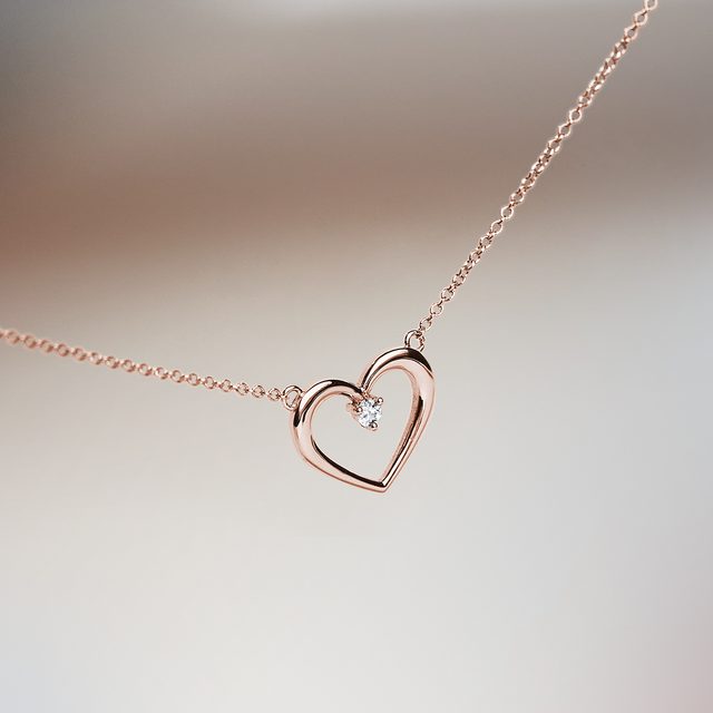 HERZFÖRMIGE HALSKETTE AUS ROSÉGOLD MIT DIAMANT - KETTEN MIT DIAMANTEN - 