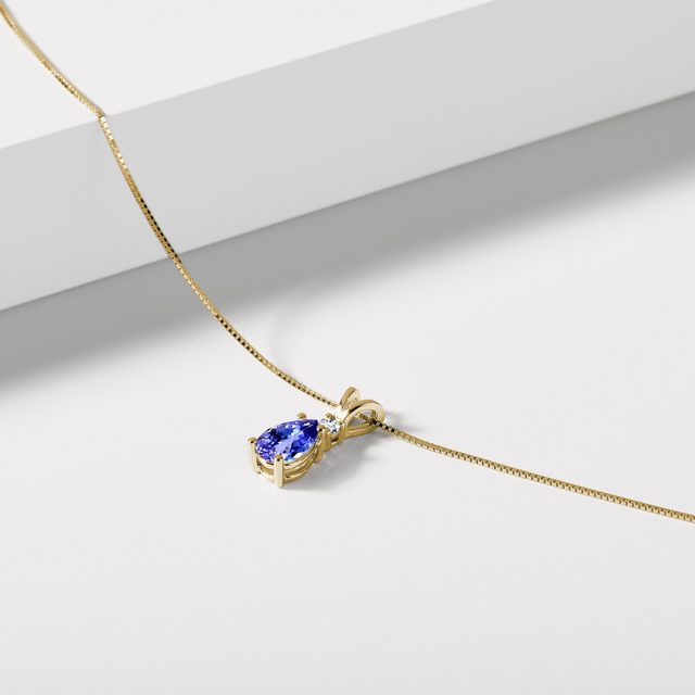 TANZANITE AND DIAMOND PENDANT ON YELLOW GOLD CHAIN - TANZANITE NECKLACES - 