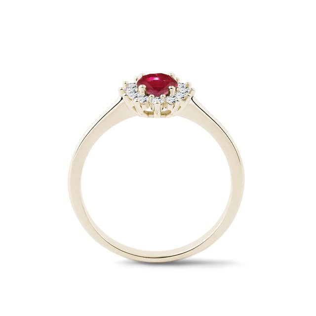 BAGUE D'OR JAUNE AVEC DIAMANTS ET RUBIS - BAGUES DE FIANÇAILLES EN RUBIS - 