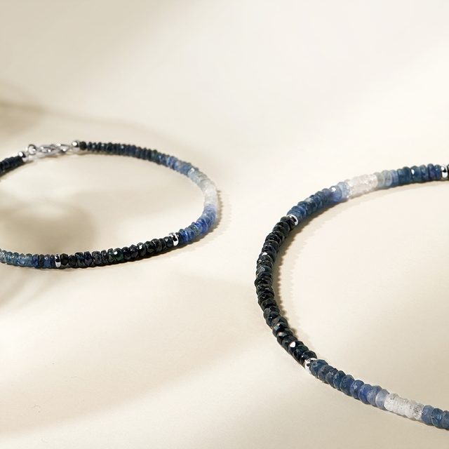 NATURAL SAPPHIRE NECKLACE WITH WHITE GOLD BEADS - MINERAL NECKLACES - 