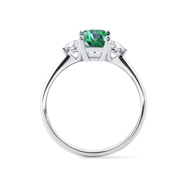 BAGUE EN OR BLANC AVEC ÉMERAUDE ET DIAMANT - BAGUES EN ÉMERAUDE - 