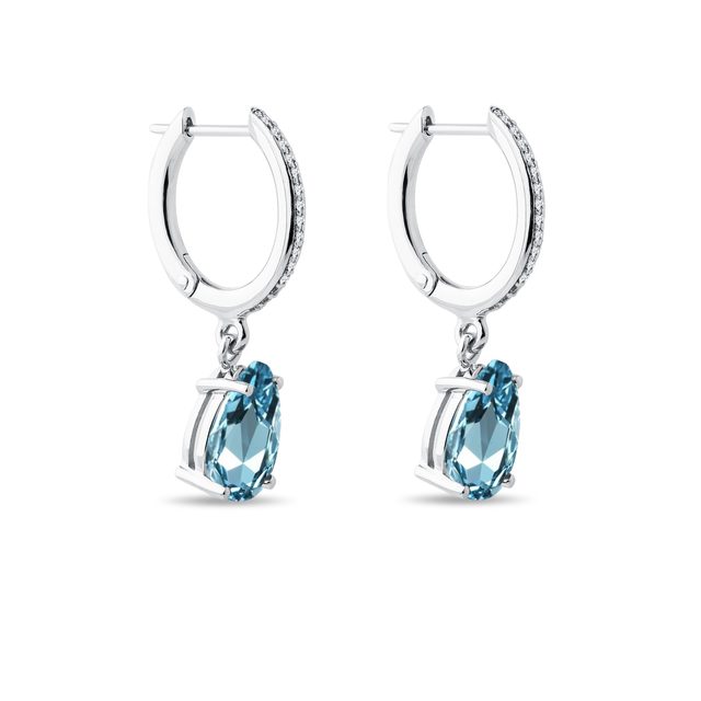 BOUCLES D'OREILLES EN OR BLANC AVEC TOPAZES ET BRILLANTS - BOUCLES D'OREILLES EN TOPAZE - 