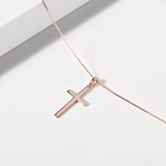 CROSS PENDANT IN ROSE GOLD - ROSE GOLD NECKLACES - 