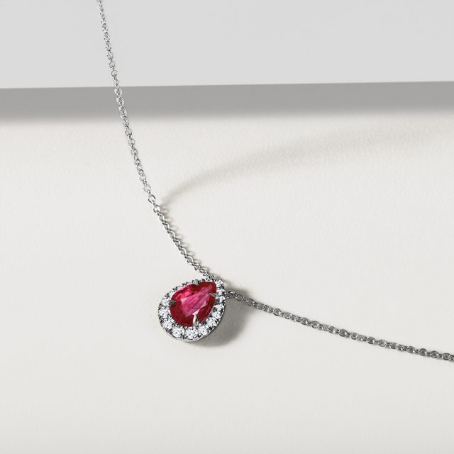 TRADITIONELLE DIAMANTKETTE MIT RUBIN IN WEISSGOLD - KETTEN MIT RUBIN - 