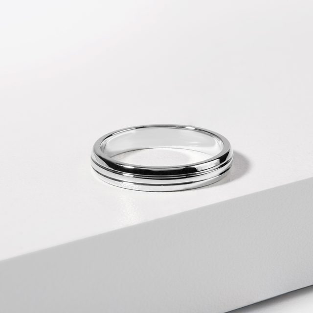 BAGUE DE MARIAGE EN OR BLANC POUR HOMMES AVEC GRAVURE - ALLIANCES DE MARIAGE HOMMES - 