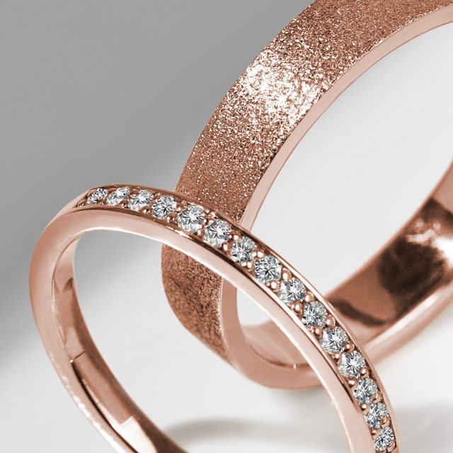 BAGUE D'OR ROSE AVEC QUINZE DIAMANTS - ALLIANCES DE MARIAGE FEMMES - 