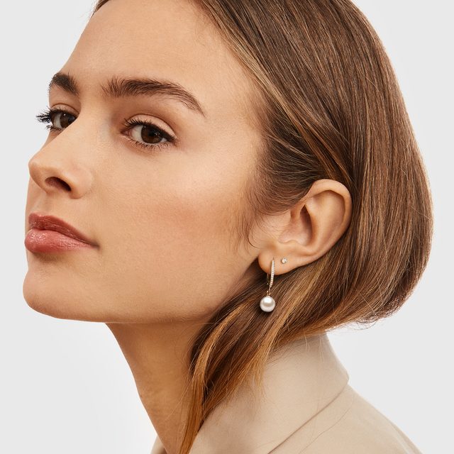 BOUCLES D'OREILLES PERLES EN OR ROSE AVEC DIAMANTS - BOUCLES D'OREILLES EN PERLES - 