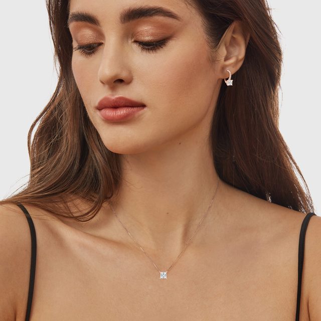 PRINCESS CUT LAB GROWN DIAMOND EARRINGS IN ROSE GOLD - DIAMOND EARRINGS - 