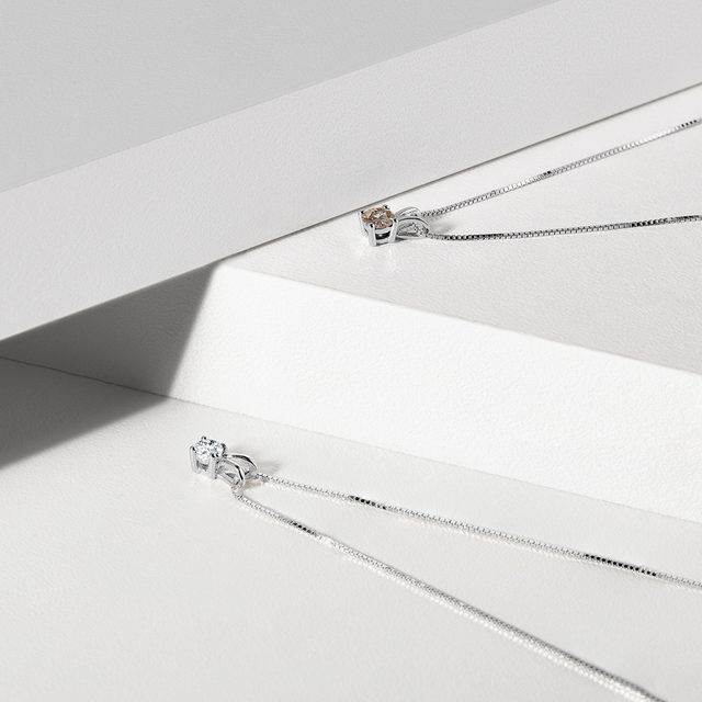 PENDENTIF DIAMANT CHAMPAGNE EN OR BLANC - PENDENTIFS - 