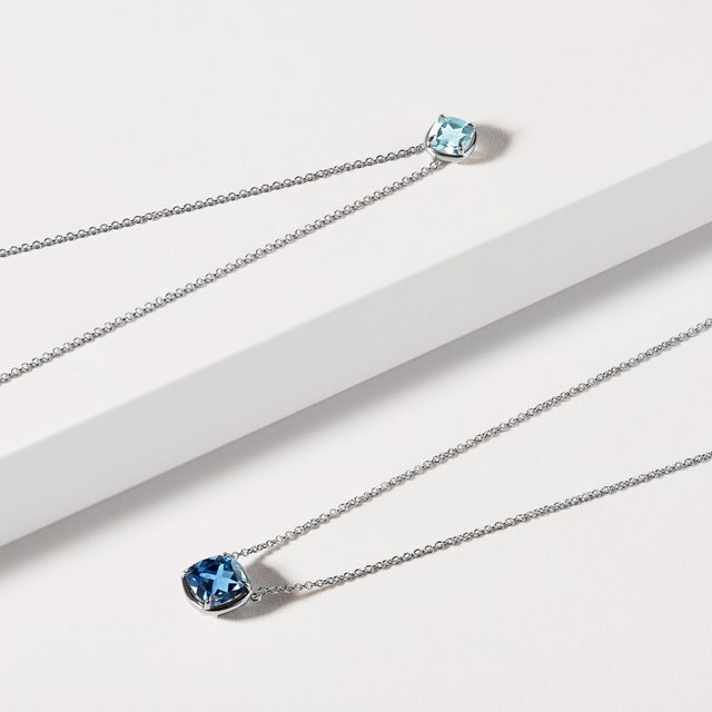 CUSHION CUT SKY BLUE TOPAZ NECKLACE IN WHITE GOLD - TOPAZ NECKLACES - 