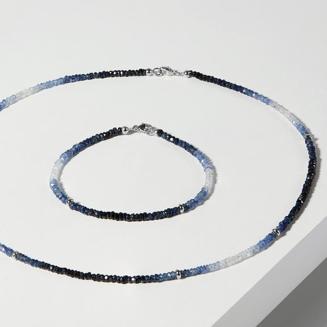 NATURAL SAPPHIRE NECKLACE WITH WHITE GOLD BEADS - MINERAL NECKLACES - 