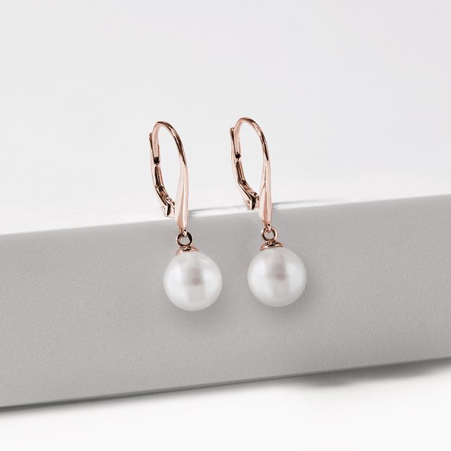 BOUCLES D'OREILLES EN OR ROSE 14K - BOUCLES D'OREILLES EN PERLES - 