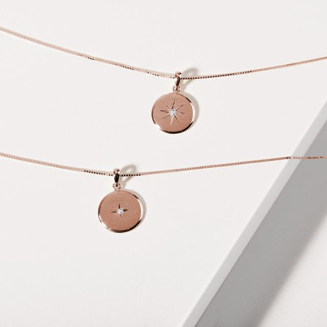 PENDENTIF AVEC PENDENTIF DIAMANT EN OR ROSE - COLLIERS AVEC DIAMANTS - 