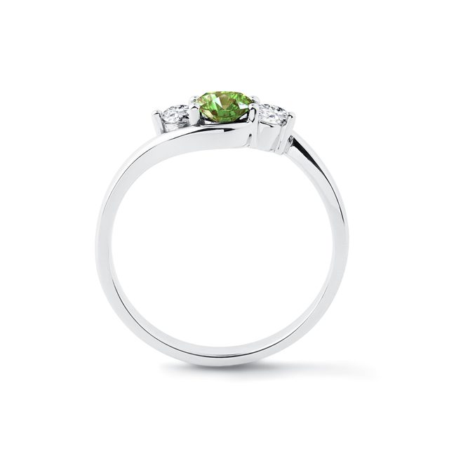 RING WITH GREEN DIAMOND IN WHITE GOLD - FANCY DIAMOND ENGAGEMENT RINGS - 