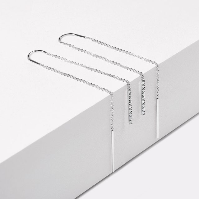 DIAMOND BAR THREADER EARRINGS IN WHITE GOLD - DIAMOND EARRINGS - 