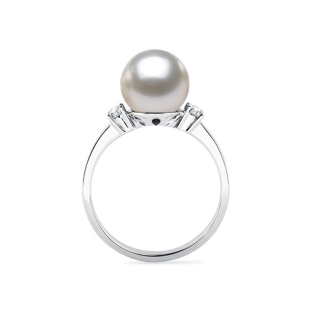 GOLDRING MIT AKOYAPERLE UND DIAMANTEN - PERLEN RINGE - 