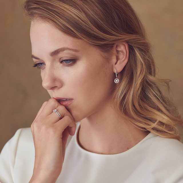 BAGUE DELUXE D'OR BLANC 14 CT AVEC DIAMANT - BAGUES DE FIANÇAILLES EN DIAMANT - 