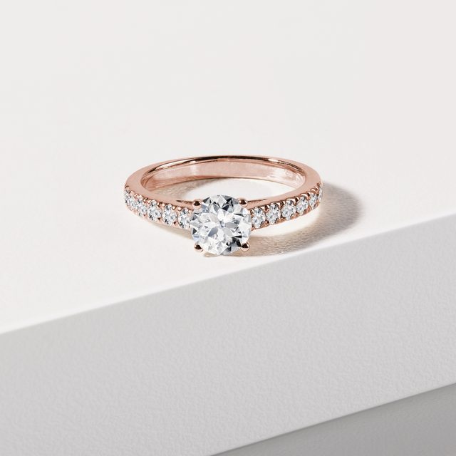 BAGUE DE FIANÇAILLES EN OR ROSE 14 CARATS AVEC DIAMANT - BAGUES AVEC DIAMANTS DE SYNTHÈSE - 