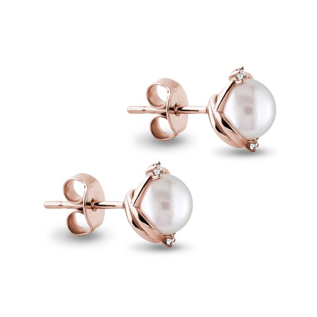 PERLEN-OHRSTECKER MIT BRILLANTEN IN ROSÉGOLD - PERLEN OHRRINGE - 