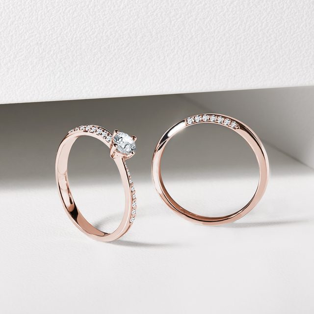 BAGUE DE MARIAGE EN OR ROSE 14 CT AVEC DIAMANTS - ALLIANCES DE MARIAGE FEMMES - 