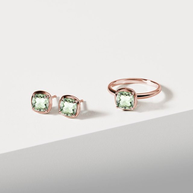 ROSÉGOLD OHRRINGE MIT GRÜNEM AMETHYST - OHRRINGE AMETHYST - 