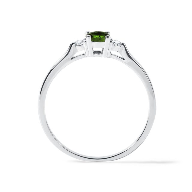 BAGUE TRILOGIE EN OR BLANC, MOLDAVITE ET DIAMANTS - BAGUES EN MOLDAVITE - 