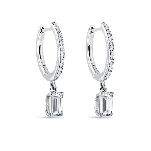 Emerald Cut Moissanite Earrings in White Gold | KLENOTA