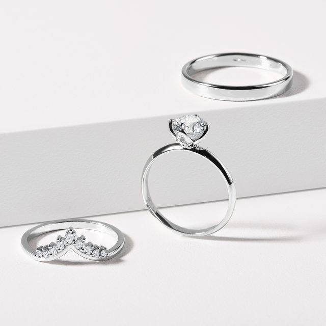 CHEVRON-HOCHZEITSSET MIT DIAMANTEN IN WEISSGOLD - WEISSGOLDENE TRAURINGE IM SET - 