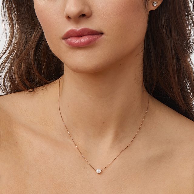 NECKLACE IN ROSE GOLD WITH FRESHWATER PEARL - PEARL PENDANTS - 