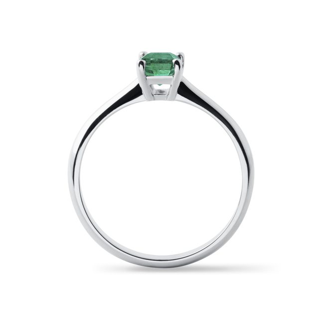 BAGUE EN OR BLANC AVEC ÉMERAUDE TAILLE ÉMERAUDE - BAGUES EN ÉMERAUDE - 